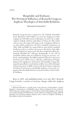 The Persistent Influence of Kenneth Cragg on Anglican Theologies of Interfaith Relations
