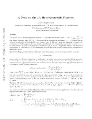 A Note on the 2F1 Hypergeometric Function