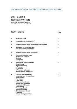 Callander Conservation Area Appraisal Contents