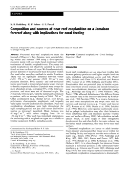 Composition and Sources of Near Reef Zooplankton on a Jamaican Forereef Along with Implications for Coral Feeding