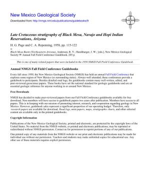 Late Cretaceous Stratigraphy of Black Mesa, Navajo and Hopi Indian Reservations, Arizona H