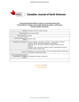 Long-Lived Deformation History Recorded Along the Precambrian Thelon and Judge Sissons Faults, Northeast Thelon Basin, Nunavut