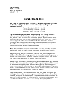CTE Preschool Parent Handbook