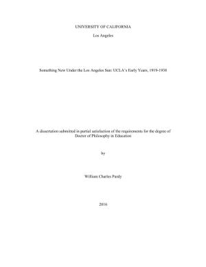 UCLA's Early Years, 1919-1938 a Dissertation
