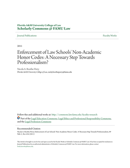 Enforcement of Law Schools' Non-Academic Honor Codes: a Necessary Step Towards Professionalism? Nicola A
