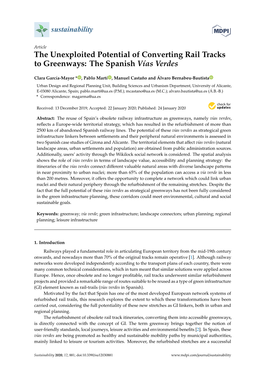 The Unexploited Potential of Converting Rail Tracks to Greenways: the Spanish Vías Verdes