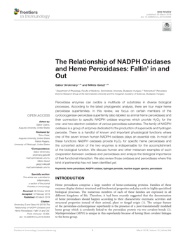 The Relationship of NADPH Oxidases and Heme Peroxidases: Fallin' In