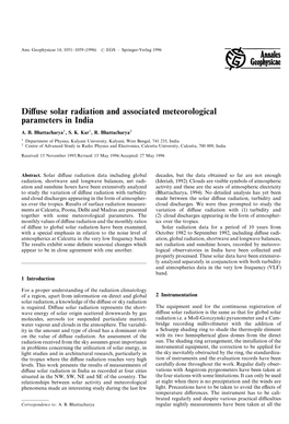 Diffuse Solar Radiation and Associated Meteorological Parameters in India