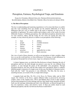Perception, Fairness, Psychological Traps, and Emotions