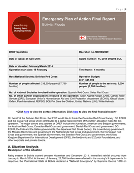 Emergency Plan of Action Final Report Bolivia: Floods