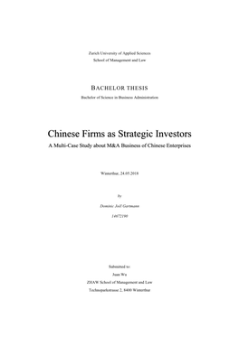 Chinese Firms As Strategic Investors a Multi-Case Study About M&A Business of Chinese Enterprises