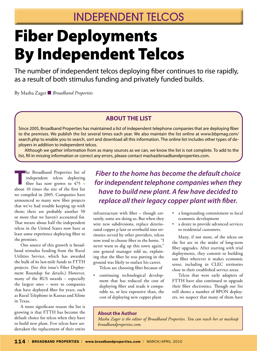 Fiber Deployments by Independent Telcos