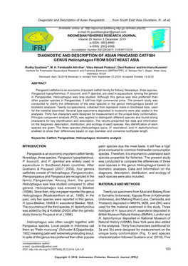 DIAGNOSTIC and DESCRIPTION of ASIAN PANGASIID CATFISH GENUS Helicophagus from SOUTHEAST ASIA