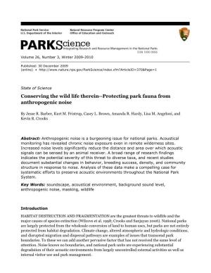Conserving the Wild Life Therein--Protecting Park Fauna from Anthropogenic Noise