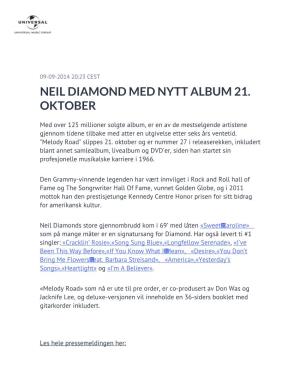 Neil Diamond Med Nytt Album 21. Oktober
