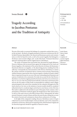 Tragedy According to Jacobus Pontanus and the Tradition of Antiquity