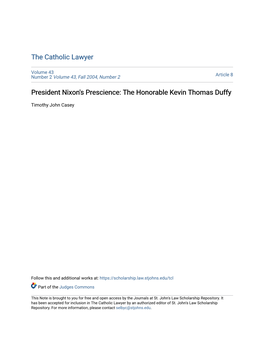 President Nixon's Prescience: the Honorable Kevin Thomas Duffy