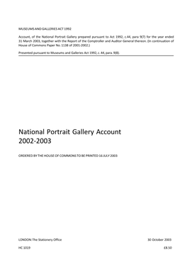 National Portrait Gallery Account 2002-2003