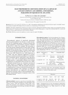 Ascaridida: Anisakidae), Parasites of Squids in Ne Atlantic