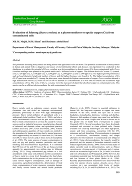 Evaluation of Jelutong (Dyera Cotulata) As a Phytoremediator to Uptake Copper (Cu) from Contaminated Soils