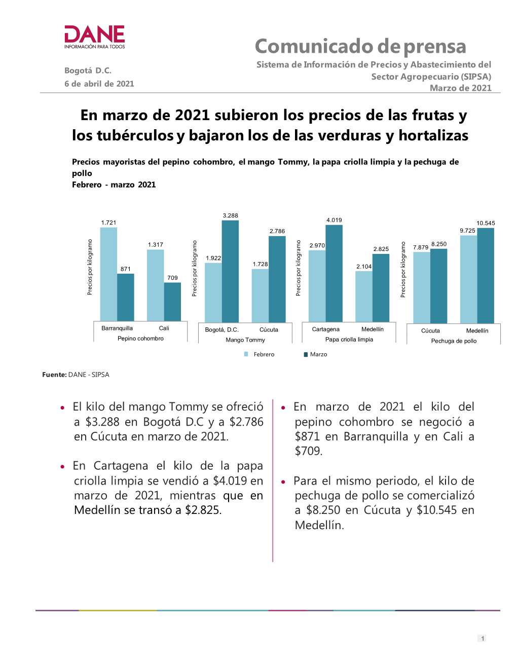 Comunicado De Prensa Sistema De Información De Precios Y Abastecimiento Del Bogotá D.C