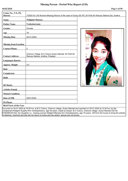 Missing Person - Period Wise Report (CIS) 04/02/2020 Page 1 of 50