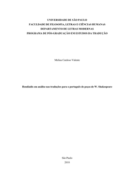 Hendíadis Em Análise Nas Traduções Para O Português De Peças De W