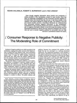 Consumer Response to Negative Publicity: the Moderating Role of Commitment