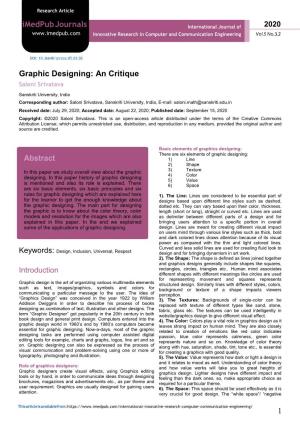 Graphic Designing: an Critique Imedpub Journals