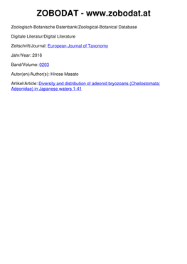 Diversity and Distribution of Adeonid Bryozoans (Cheilostomata: Adeonidae)