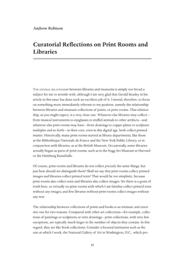 Curatorial Reflections on Print Rooms and Libraries