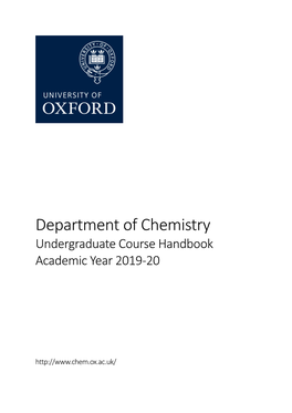 Department of Chemistry Undergraduate Course Handbook Academic Year 2019-20