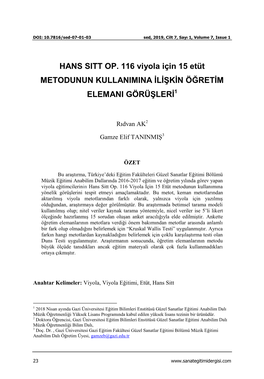 HANS SITT OP. 116 Viyola Için 15 Etüt METODUNUN KULLANIMINA İLİŞKİN ÖĞRETİM ELEMANI GÖRÜŞLERİ1