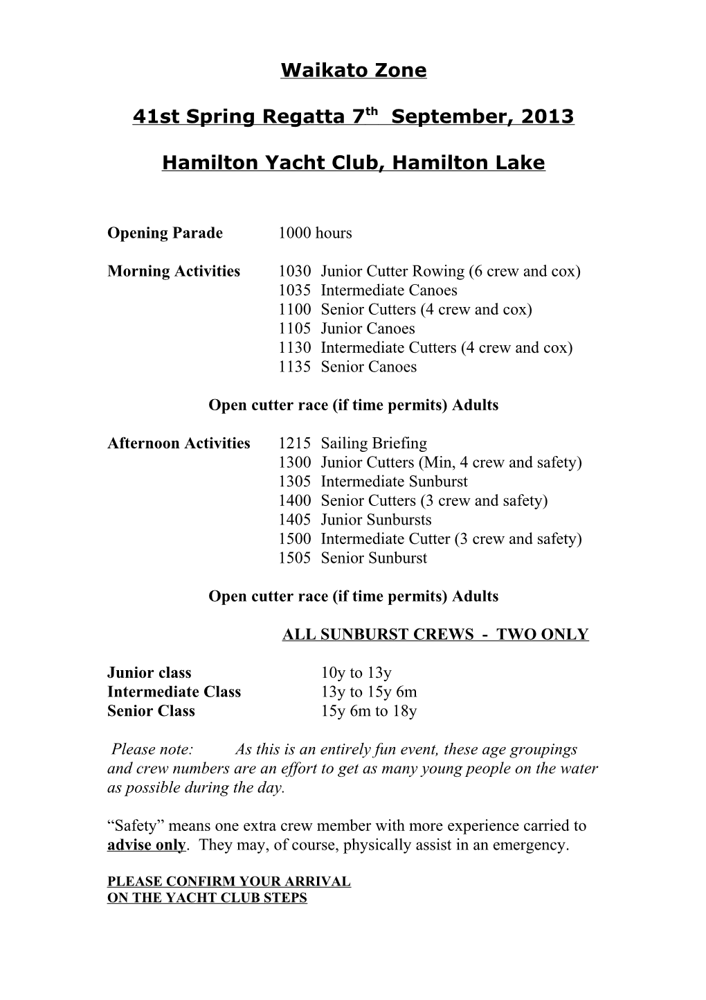 Hamilton Yacht Club, Hamilton Lake