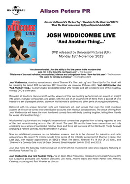 JOSH WIDDICOMBE LIVE ‘And Another Thing…’