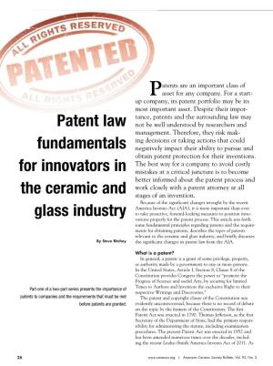 Patent Law Fundamentals for Innovators in the Ceramic and Glass Industry