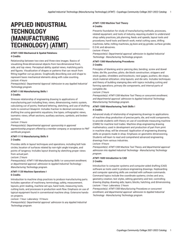 (Manufacturing Technology) (ATMT) - Cuyahoga Community College 2021-2022 Catalog 1