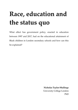 Race, Education and the Status Quo