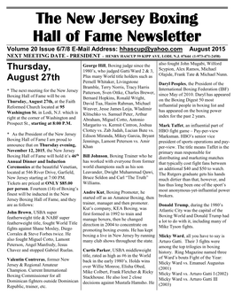 N.J. Boxing Hall of Fame Newsletter August 2015