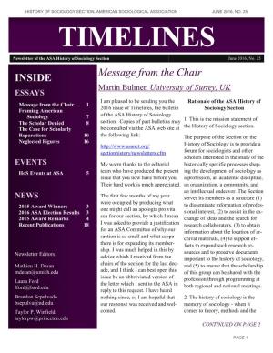 TIMELINES Newsletter of the ASA History of Sociology Section June 2016, No