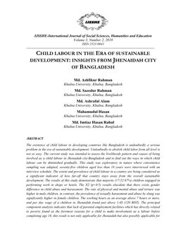 Child Labour in the Era of Sustainable Development: Insights from Jhenaidah City of Bangladesh