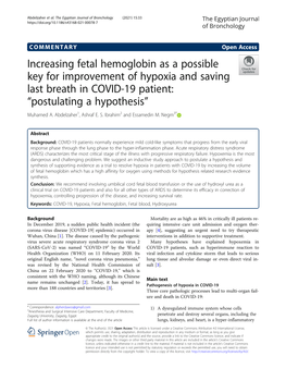 Increasing Fetal Hemoglobin As a Possible Key for Improvement of Hypoxia and Saving Last Breath in COVID-19 Patient: “Postulating a Hypothesis” Muhamed A