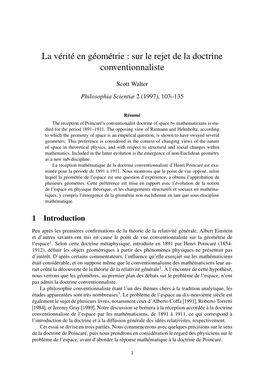 La Vérité En Géométrie : Sur Le Rejet De La Doctrine Conventionnaliste