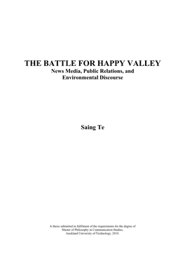THE BATTLE for HAPPY VALLEY News Media, Public Relations, and Environmental Discourse