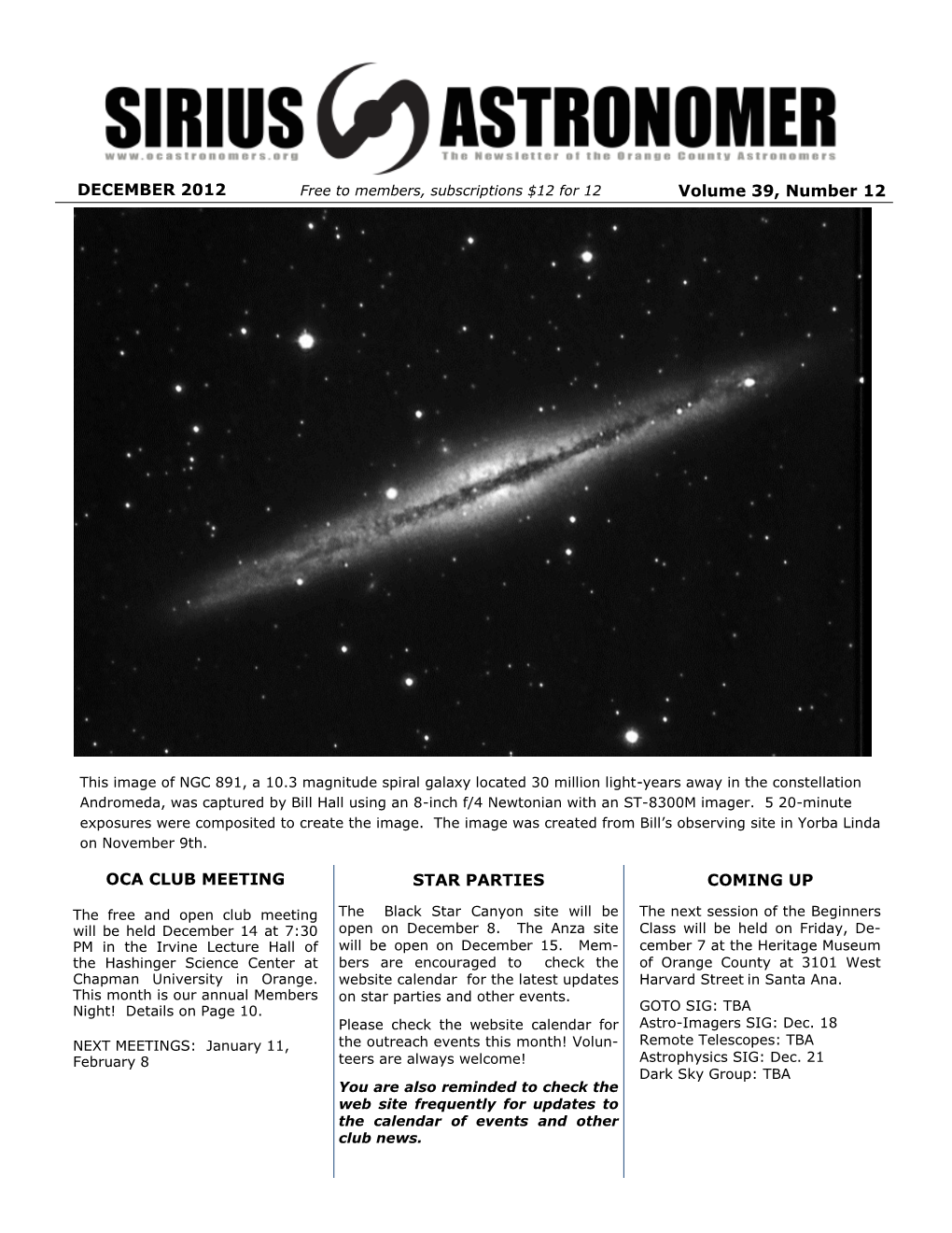 Sirius Astronomer Newsletter