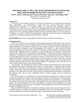 MICROFLUIDIC CAPILLARY ELECTROPHORESIS SYSTEM for ORGANOCHLORIDE DETECTION and SPECIATION Erik C