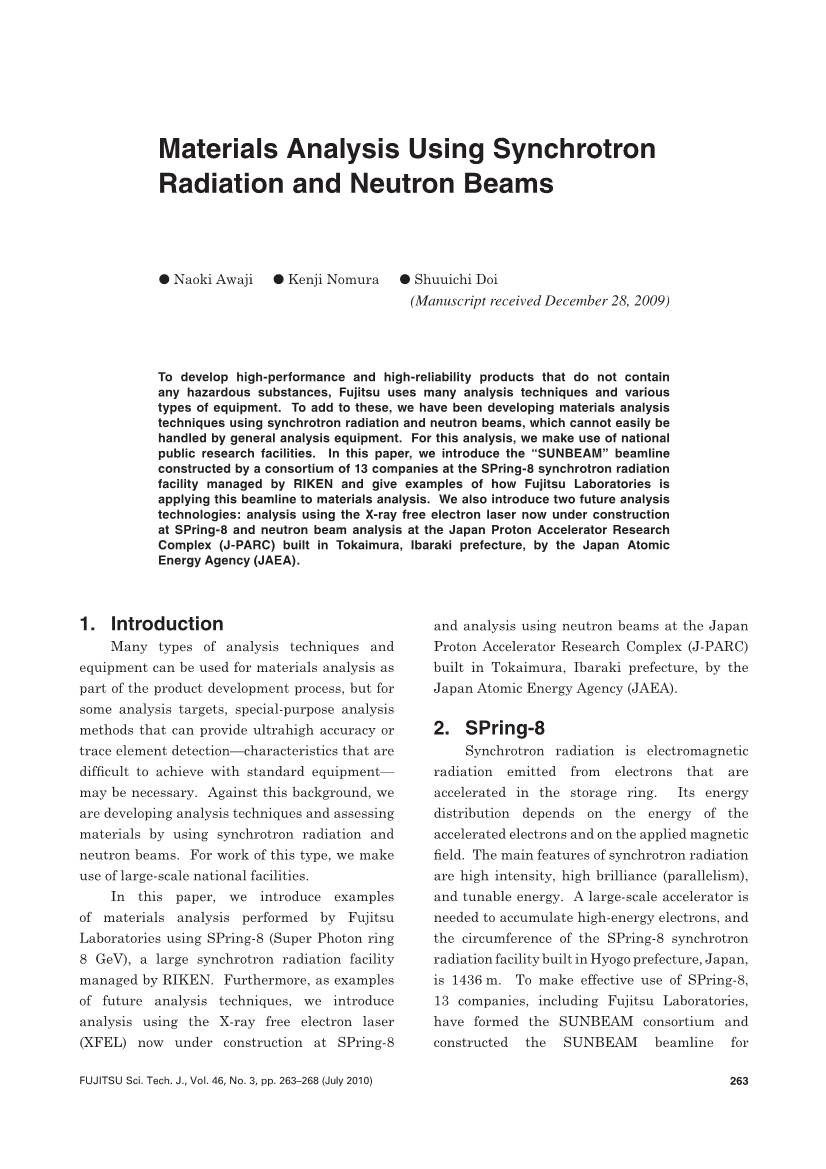Materials Analysis Using Synchrotron Radiation and Neutron Beams