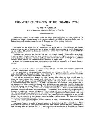 Premature Obliteration of the Foramen Ovale by G