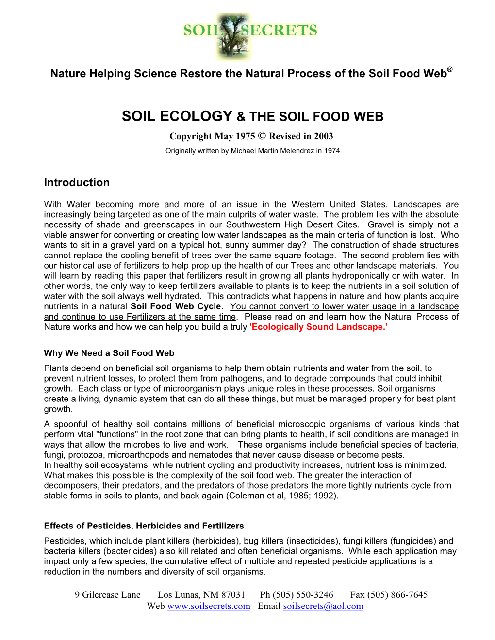 Soil Ecology & the Soil Food