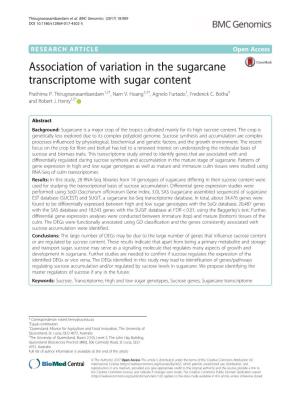 Association of Variation in the Sugarcane Transcriptome with Sugar Content Prathima P